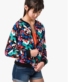 GEMO Veste fille zippée coupe teddy à motif floral violet vif