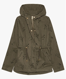 parka fille courte a motifs avec taille ajustable et capuche vert8856301_1