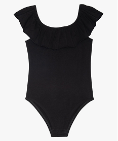GEMO Body fille en coton stretch à col volanté noir standard