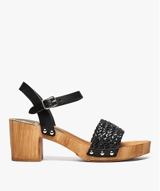 GEMO Sandales femme à talon carré et bride tressée noir standard
