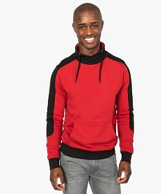 GEMO Sweat homme bicolore à col cheminée croisé Rouge