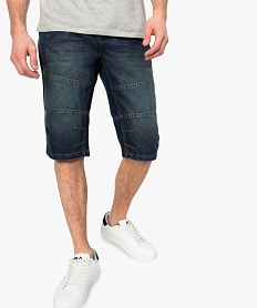 pantacourt homme en jean avec surpiqures bleu shorts et bermudas8867001_1