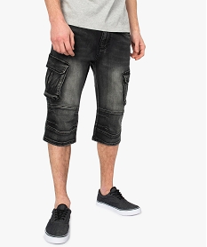 GEMO Bermuda homme en jean avec larges poches sur les cuisses Noir