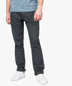 GEMO Pantalon homme 5 poches coupe regular en toile unie Gris