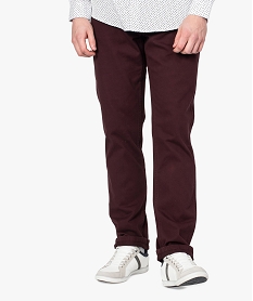 GEMO Pantalon homme 5 poches coupe regular en toile unie Rouge