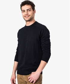 GEMO Pull homme en coton fin avec finitions bord-côte Bleu