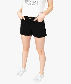 GEMO Short femme en toile unie avec revers cousus Noir