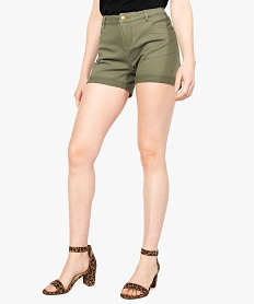 GEMO Short femme en toile unie avec revers cousus Vert