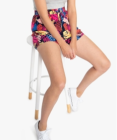 GEMO Short femme fluide imprimé avec taille élastiquée vert chine