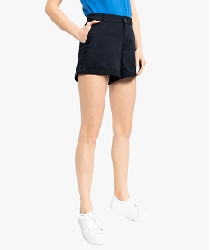 GEMO Short femme en coton twill avec revers et patte boutonnée Noir