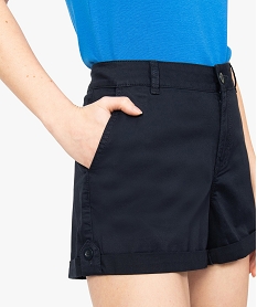 short femme en coton twill avec revers et patte boutonnee noir shorts8870601_2