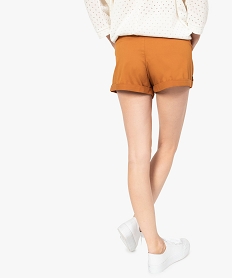 short femme en coton twill avec revers et patte boutonnee brun shorts8870801_3