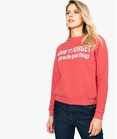 GEMO Sweat femme molletonné et imprimé à manches raglan Rouge