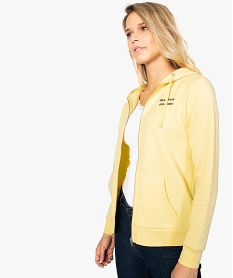 GEMO Sweat femme zippé à capuche et motif Jaune