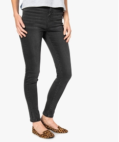 GEMO Jean femme slim taille haute en stretch délavé devant Gris