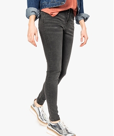 GEMO Jean femme skinny stretch taille normale délavé sur lavant Gris