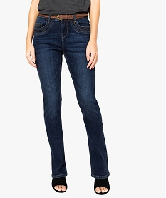 GEMO Jean femme coupe Bootcut avec ceinture tressée Bleu