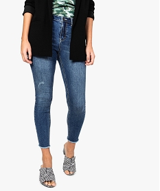 GEMO Jean femme coupe slim longueur 78ème finitions franges Bleu