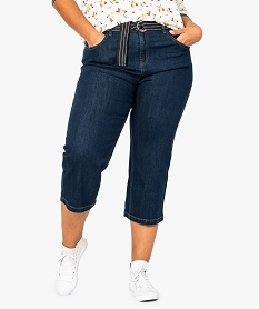 pantacourt femme en jean large avec ceinture bicolore bleu pantalons et jeans8878401_1