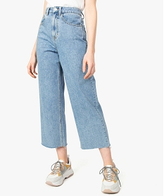 GEMO Jeans femme wide cropped à taille haute et jambes larges Bleu