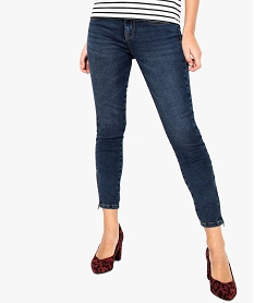 GEMO Jean femme coupe slim longueur 78ème avec bas de jambe zippé Bleu