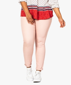 GEMO Pantalon femme stretch uni 5 poches rose vif