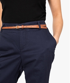pantalon femme en toile unie avec fine ceinture bleu8882201_2