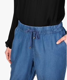 pantalon femme forme carotte fluide a taille elastiquee bleu8883901_2
