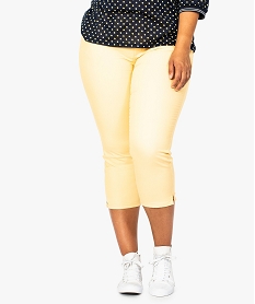 GEMO Pantacourt femme stretch uni avec petite fente dans le bas Jaune