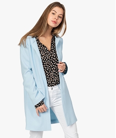 veste femme en crepe porter ouvert avec passepoil argente bleu8885201_1