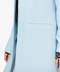 veste femme en crepe porter ouvert avec passepoil argente bleu8885201_2