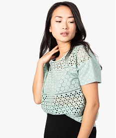 GEMO Blouse femme en dentelle ajourée sur lavant Vert