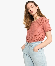 GEMO Blouse femme en dentelle ajourée sur lavant Rose