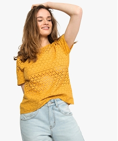 GEMO Blouse femme en dentelle ajourée sur lavant Jaune