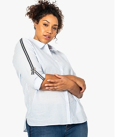 GEMO Chemise femme à rayures et bandes argentées Bleu