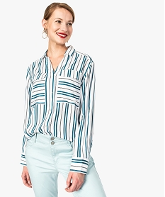 GEMO Chemise femme imprimée avec manches retroussables kaki chine