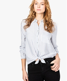 GEMO Chemise femme fluide à rayures et boutons nacrés kaki chine