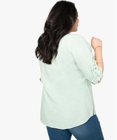 chemise femme en lin melange a manches 34 retroussables vert8888601_3