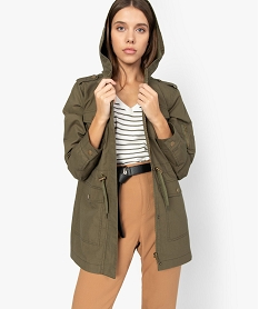 GEMO Parka femme légère et multipoche à capuche kaki standard