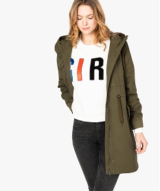GEMO Parka femme fine mi-longue à capuche kaki standard