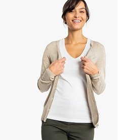 GEMO Gilet femme classique en maille fine à encolure ronde Beige