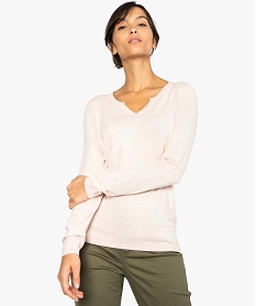 GEMO Pull femme fin à col fantaisie Rose
