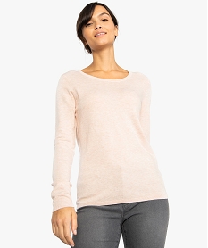 GEMO Pull femme en maille fine extensible à grand col rond Rose