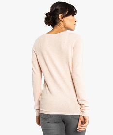 pull femme en maille fine extensible a grand col rond rose8891901_3