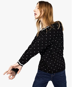 GEMO Pull femme à motifs pois et noeud fantaisie dans le dos noir vif