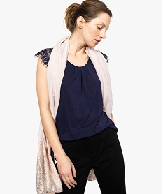GEMO Tee-shirt femme en viscose avec épaules en dentelle violet chine