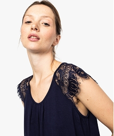tee-shirt femme en viscose avec epaules en dentelle bleu8893601_2