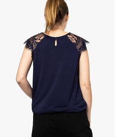 tee-shirt femme en viscose avec epaules en dentelle bleu8893601_3