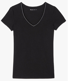 tee-shirt femme stretch col v finition dentelee surpiquee noir8893701_4
