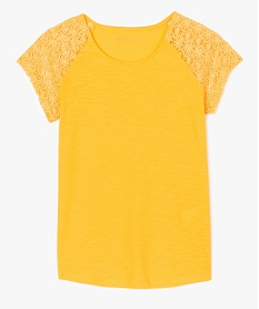 tee-shirt femme a manches courtes en dentelle jaune8895101_4
